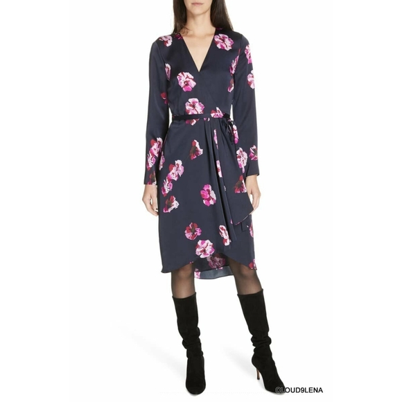 JOIE Floral Print Wrap Dress MILTONA In Midnight - Picture 7 of 17